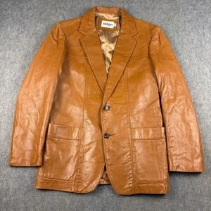 Vintage Silton Men's Brown Leather Blazer Jacket Size 40 Reg Two Button Western